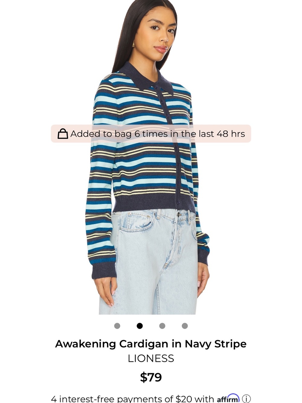 Lioness Navy Blue and Light Blue Striped Cropped Cardigan